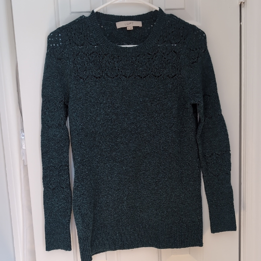 LOFT Women's Dark Teal Crew Neck Sweater
